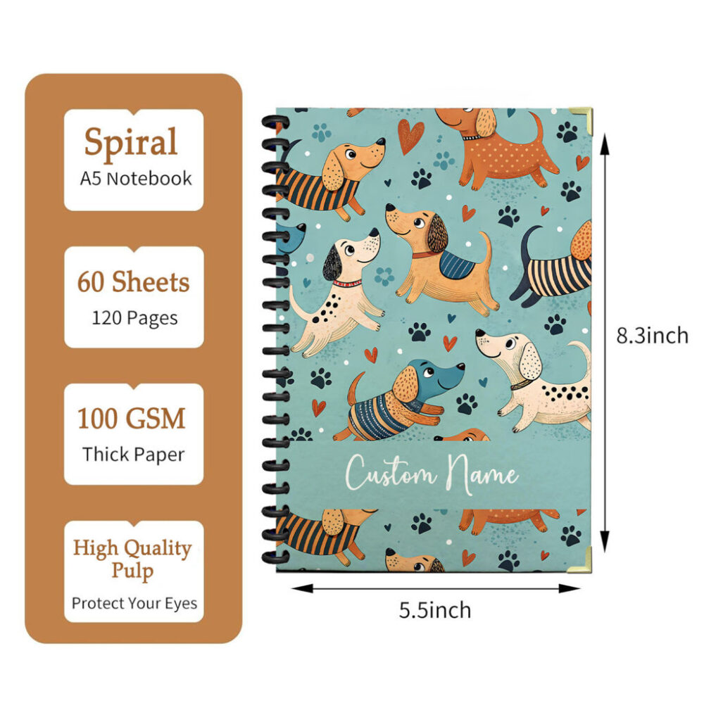 Personalize Spiral Notebook Dog Puppy Cartoon Animal Seamless 120 Pages, 5.5 x 8.3 inch 2 3 PERNOTE147