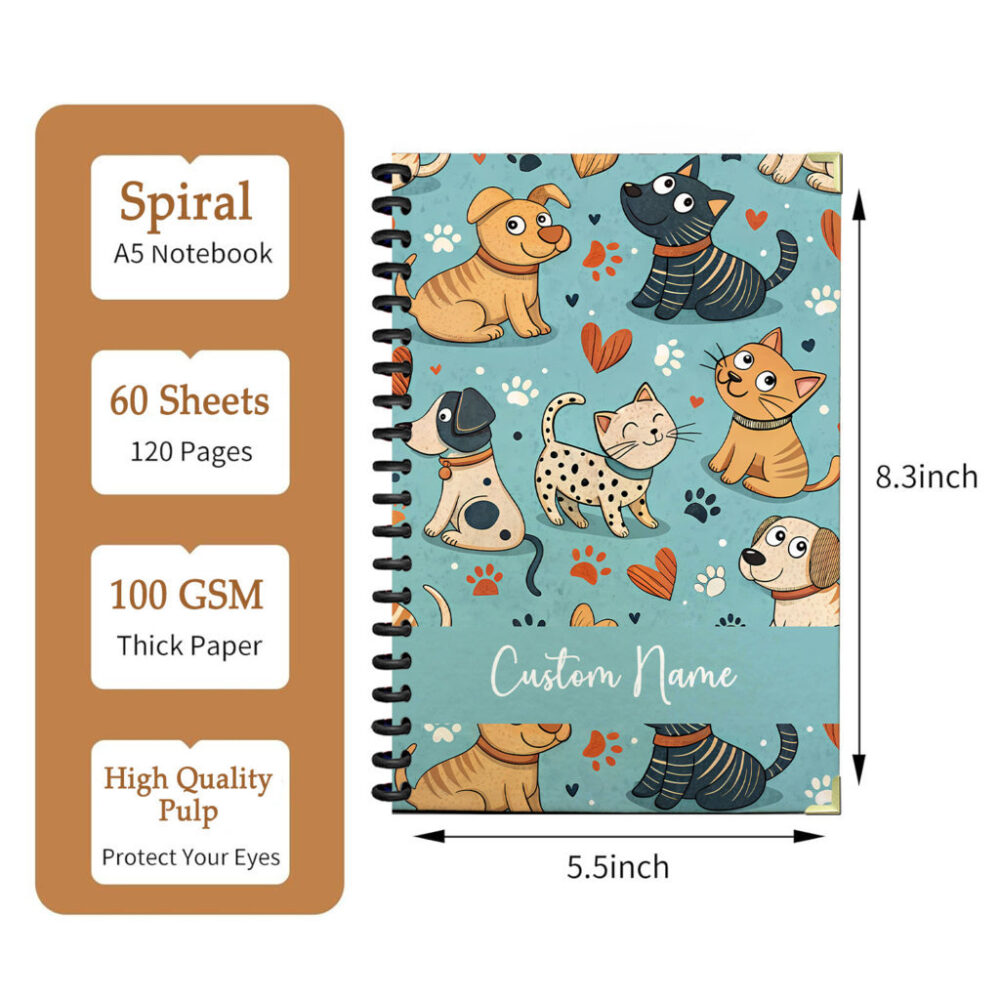 Personalize Spiral Notebook Dog Puppy Cartoon Animal Pattern 120 Pages, 5.5 x 8.3 inch 2 3 PERNOTE148