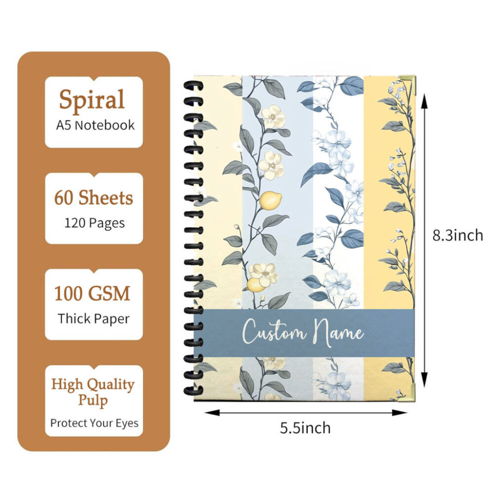 Personalize Spiral Notebook Lemon and Flowers Seamless Pattern 120 Pages, 5.5 x 8.3 inch 2 3 PERNOTE152