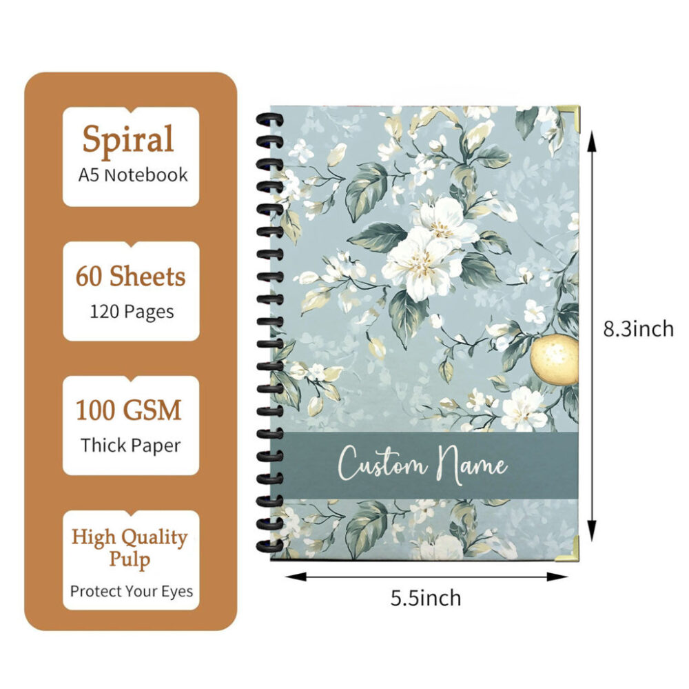 Personalize Spiral Notebook Beautiful Seamless Pattern with Lemon Flower 120 Pages, 5.5 x 8.3 inch 2 3 PERNOTE154