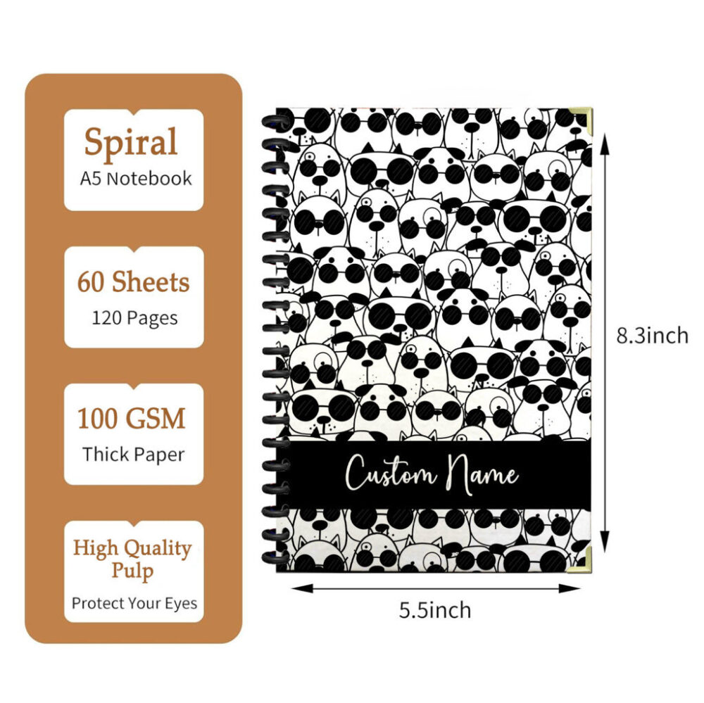 Personalize Spiral Notebook Dog Doodle Art Seamless Pattern 120 Pages, 5.5 x 8.3 inch 2 3 PERNOTE164
