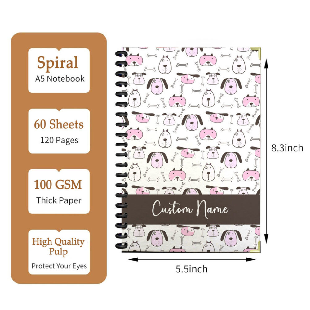Personalize Spiral Notebook Kawaii Pastel Puppy Seamless Pattern 120 Pages, 5.5 x 8.3 inch 2 3 PERNOTE170