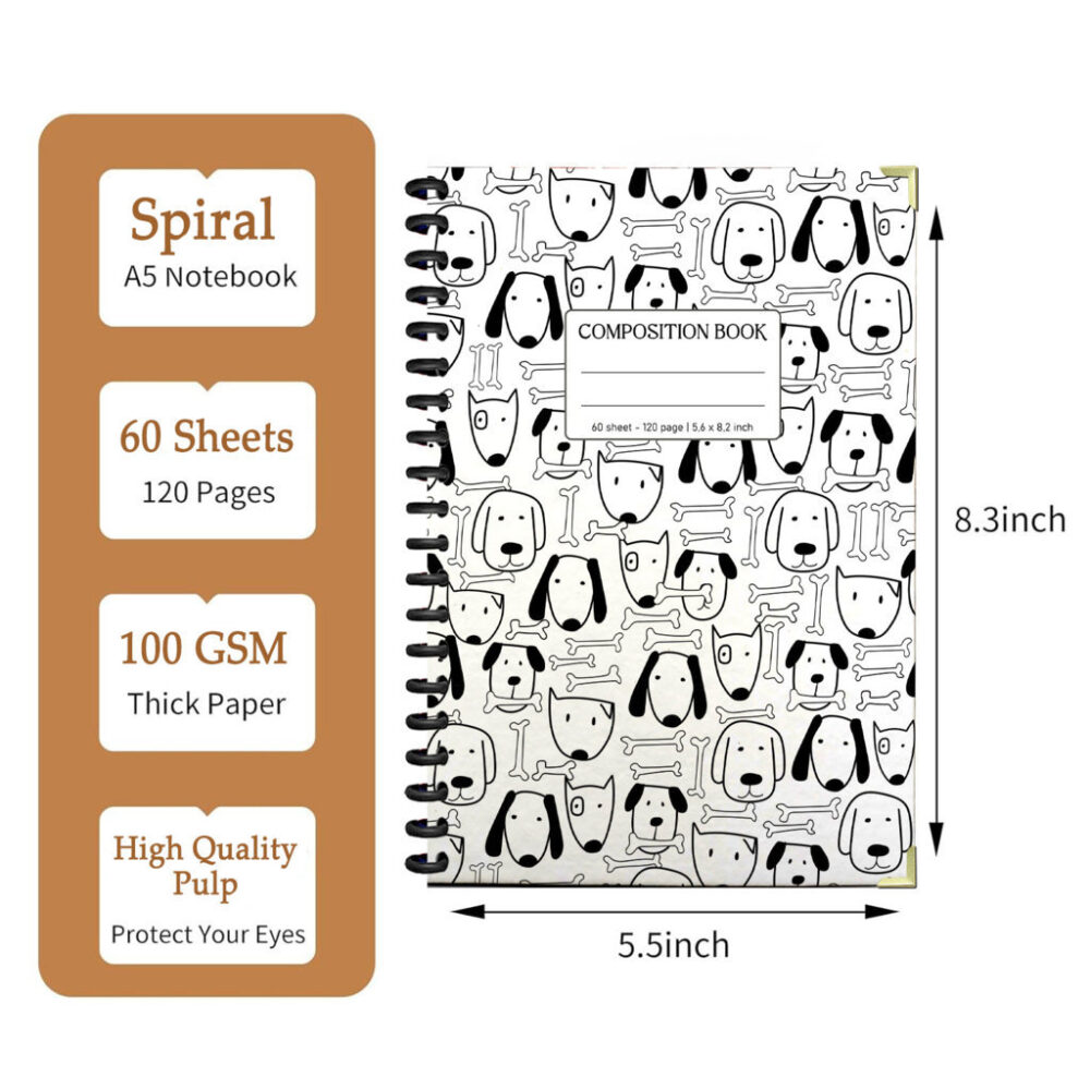 Spiral Notebook Colorful Paw Prints Seamless Pattern Pet Lover Dog Cat Animal Track Design Journal 120 Pages, 5.5 x 8.3 inch 2 3 PERNOTE172 1