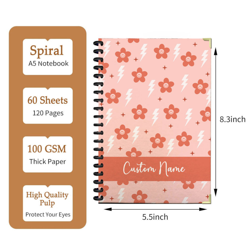 Personalize Spiral Notebook Groovy Daisy Flowers Seamless Pattern 120 Pages, 5.5 x 8.3 inch 2 3 PERNOTE173
