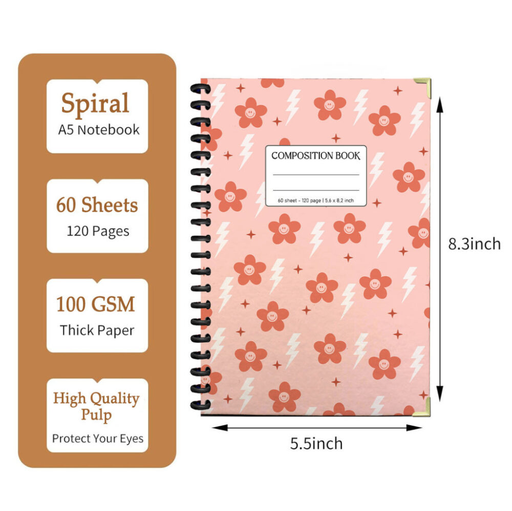 Spiral Notebook White Bones Shapes Seamless Pattern Pet Dog Lover Animal Treat Design Journal 120 Pages, 5.5 x 8.3 inch 2 3 PERNOTE173 1