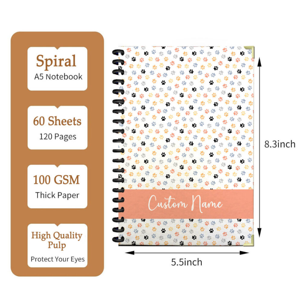 Personalize Spiral Notebook colorful paw prints seamless pattern 120 Pages, 5.5 x 8.3 inch 2 3 PERNOTE183