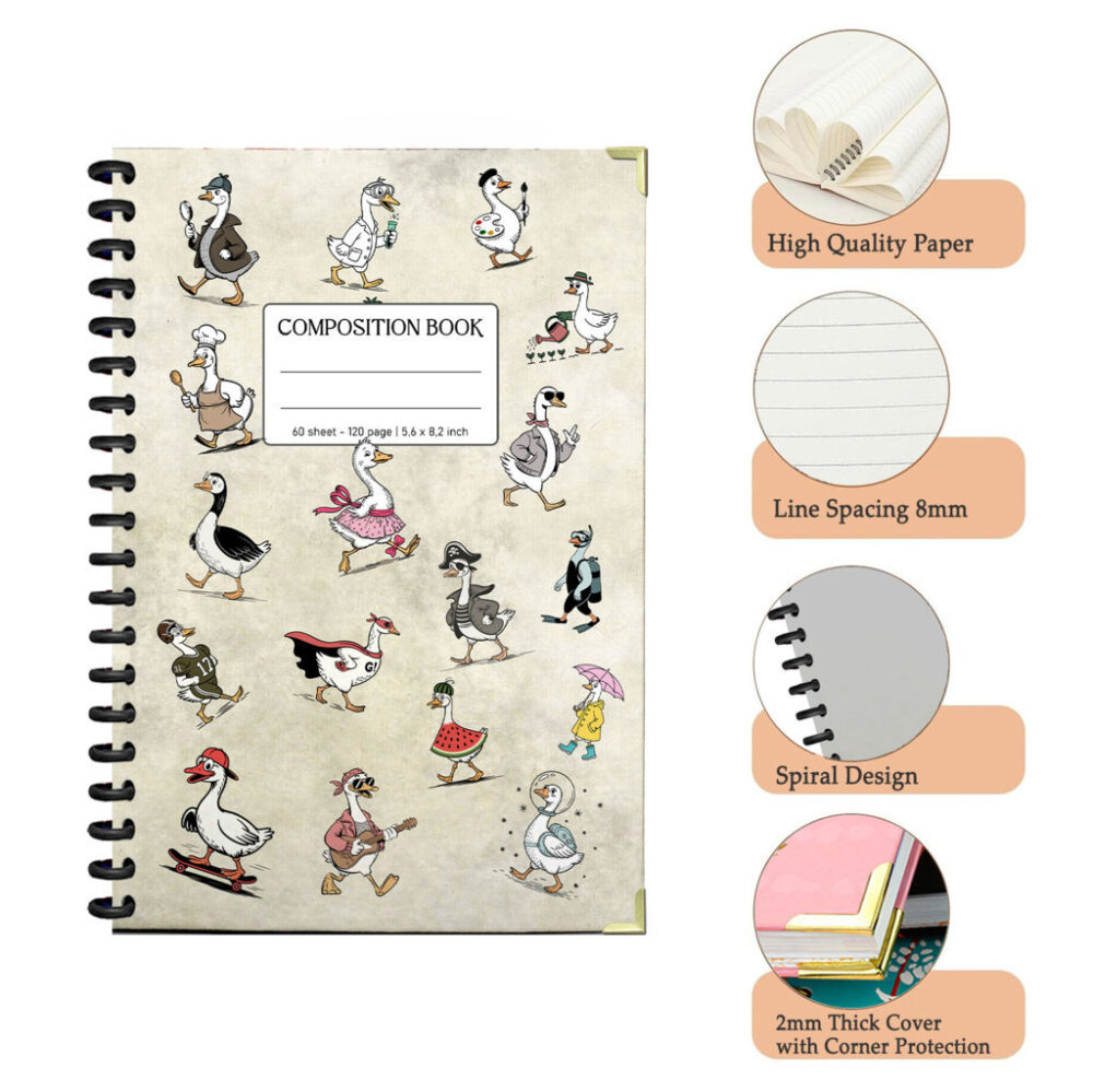 Funny Ducks in Costumes Spiral Notebook 120 Pages Cute Animal Journal 5.5 x 8.3 inches Aesthetic Lined Notebook for School Writing Sketching 3 4 NOTB0031