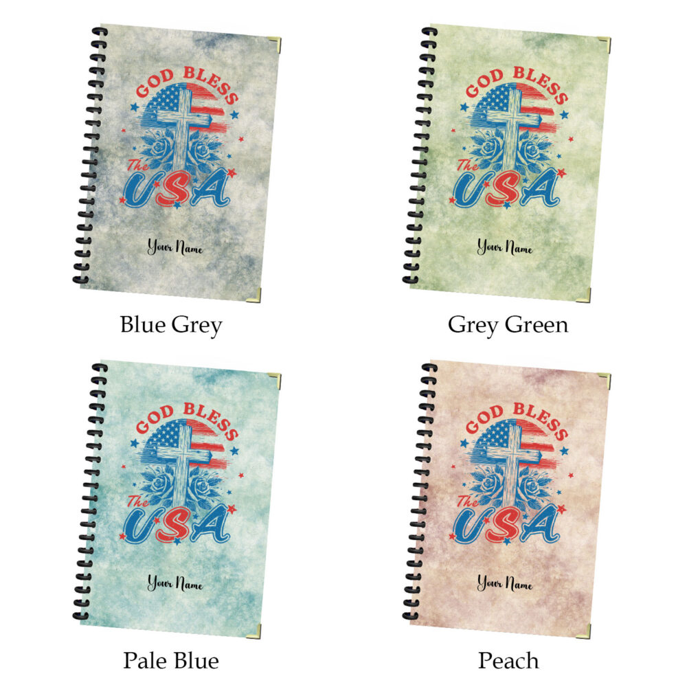 God Bless the USA Spiral Notebook Christian Patriotic Journal with Cross and Flag Design, 5.5 x 8.3 Inch, 120 Pages for Writing, Notes 3 4 NOTB0058