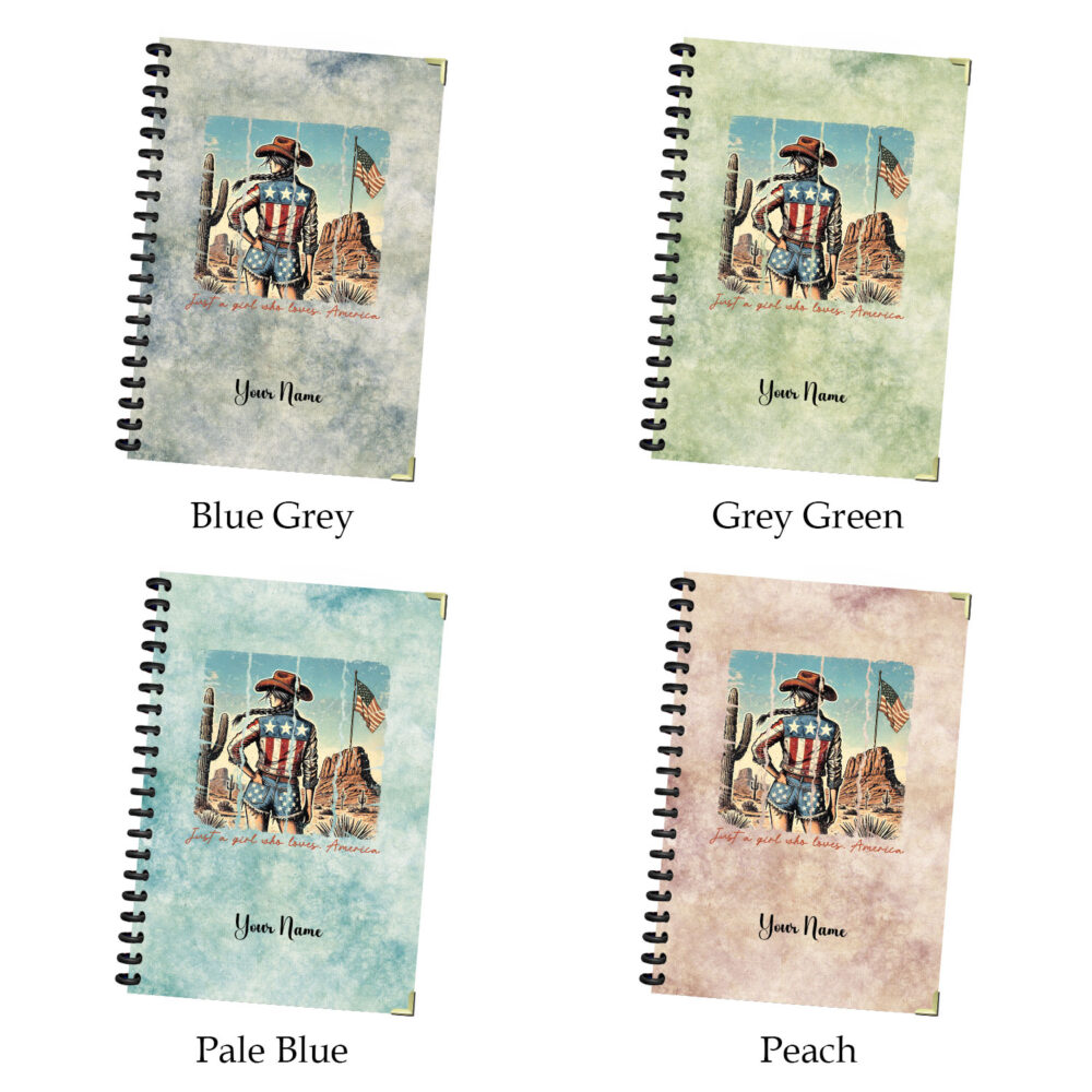 Just a Girl Who Loves America Spiral Notebook – Retro Cowgirl Patriotic Journal for Women 120 Pages, 5.5 x 8.3 inches 3 4 NOTB0069