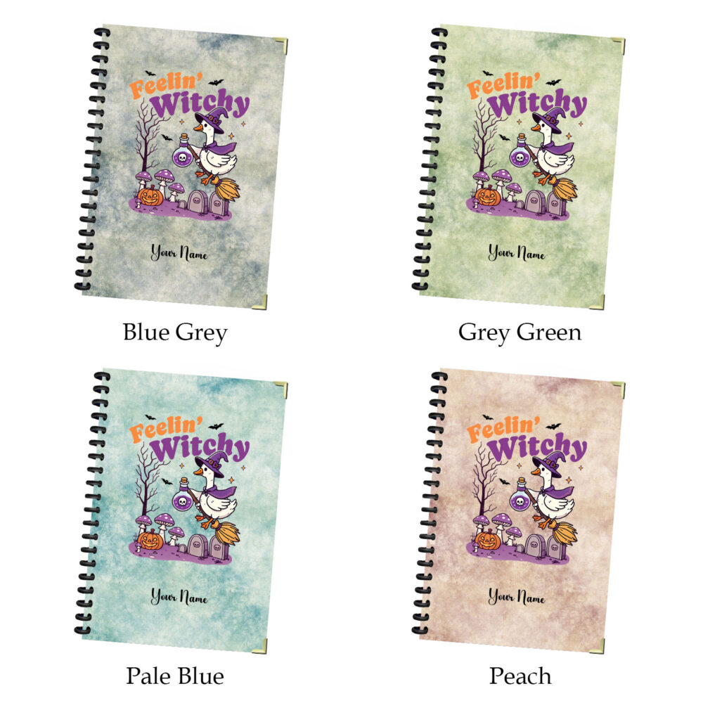 Feelin’ Witchy Halloween Goose Spiral Notebook – Funny Witch Duck Journal, 5.5 x 8.3 in, 120 Pages Aesthetic Notepad Cute Stationery 3 4 NOTB0116