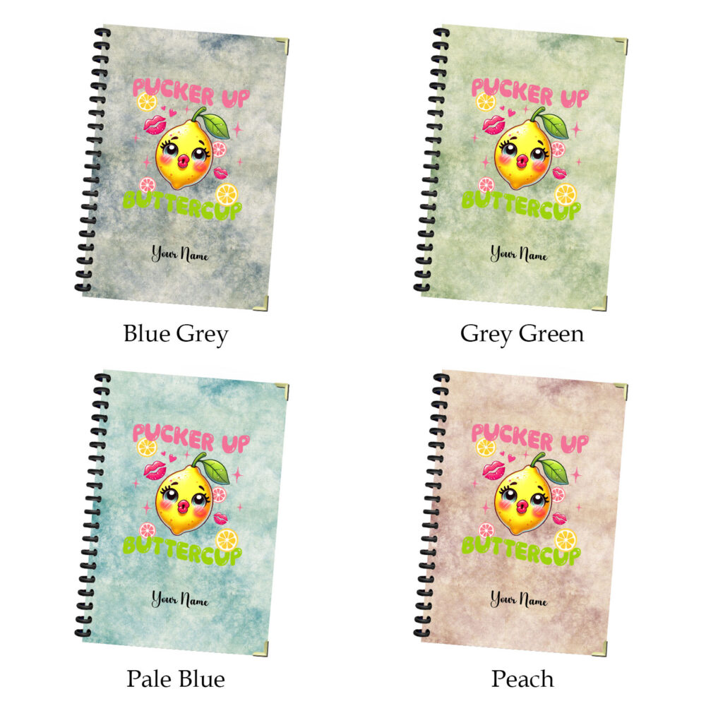 Pucker Up Buttercup Spiral Notebook Cute Lemon Pun Kawaii Fruit Journal with Corner Protectors – 120 Pages, 5.5 x 8.3 inch 3 4 NOTB0135