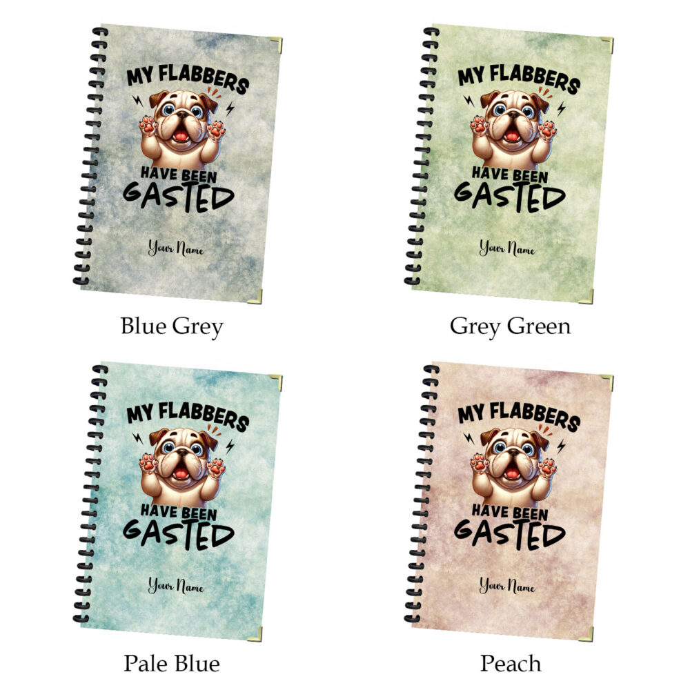 My Flabbers Have Been Gasted Funny Pug Spiral Notebook Cute Dog Journal, 5.5 x 8.3 in, 120 Pages Hilarious Puppy Reaction Design 3 4 NOTB0141