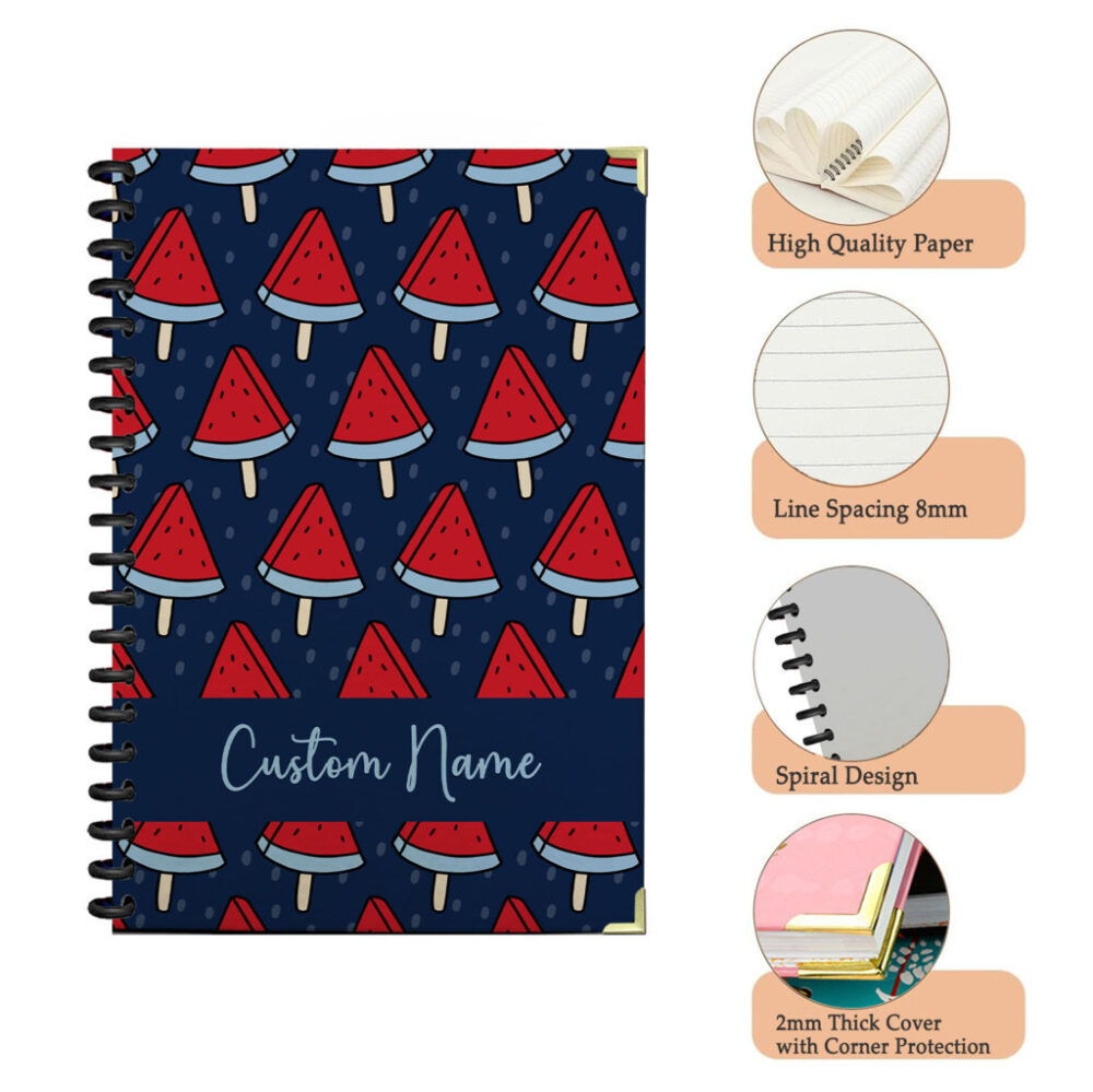 Personalize Spiral Notebook Blue Watermelon Seamless Pattern 120 Pages, 5.5 x 8.3 inch 3 4 PERNOTE109