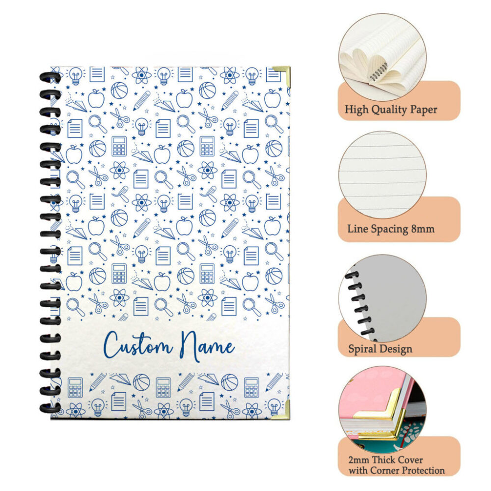 Personalize Spiral Notebook Childrens School Doodle Elements , Back to School 120 Pages 5.5 x 8.3 inch 3 4 PERNOTE115