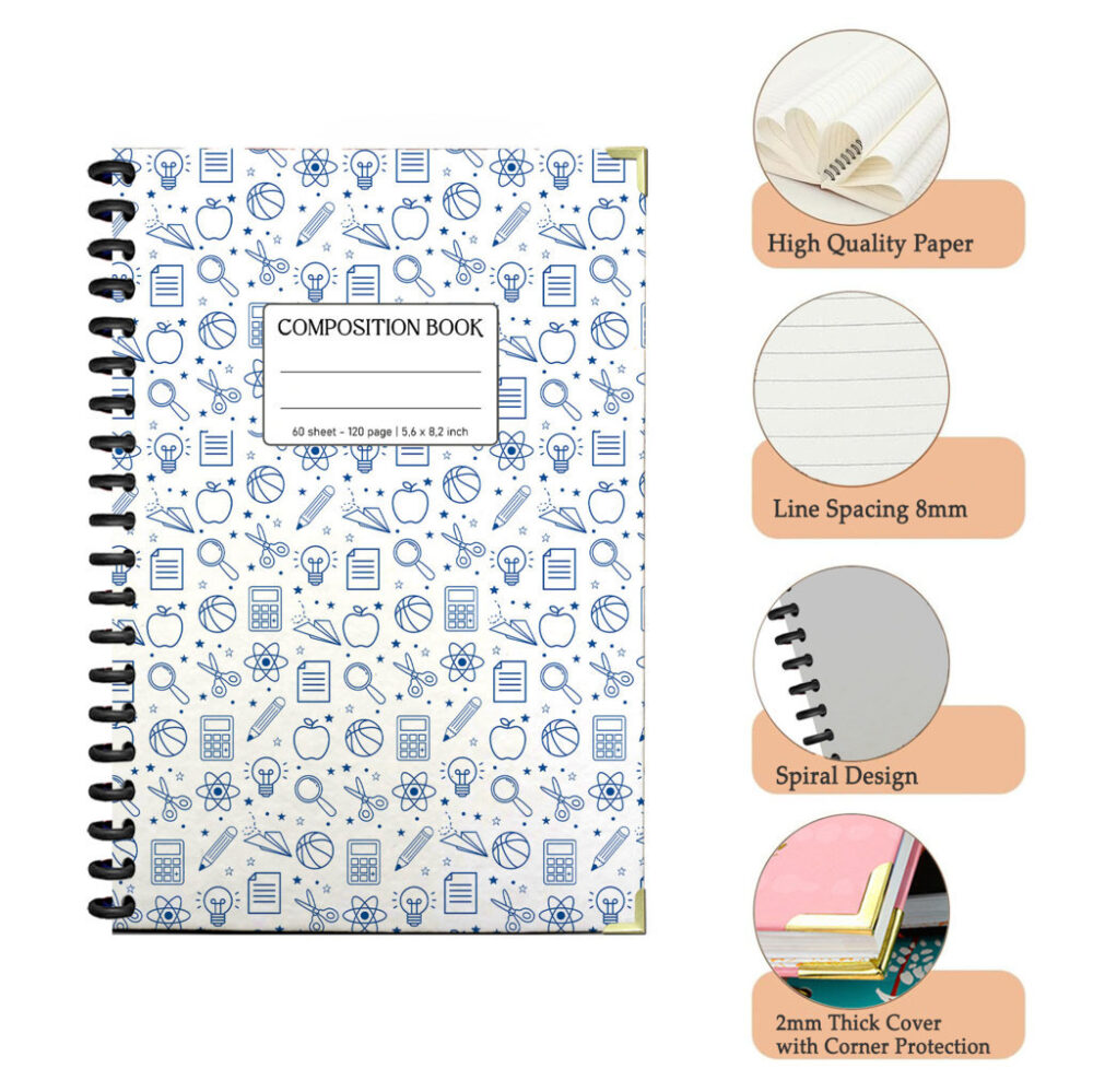 Spiral Notebook Children School Doodle Back to School Elements Educational Fun Learning Journal 120 Pages, 5.5 x 8.3 inch 3 4 PERNOTE115 1
