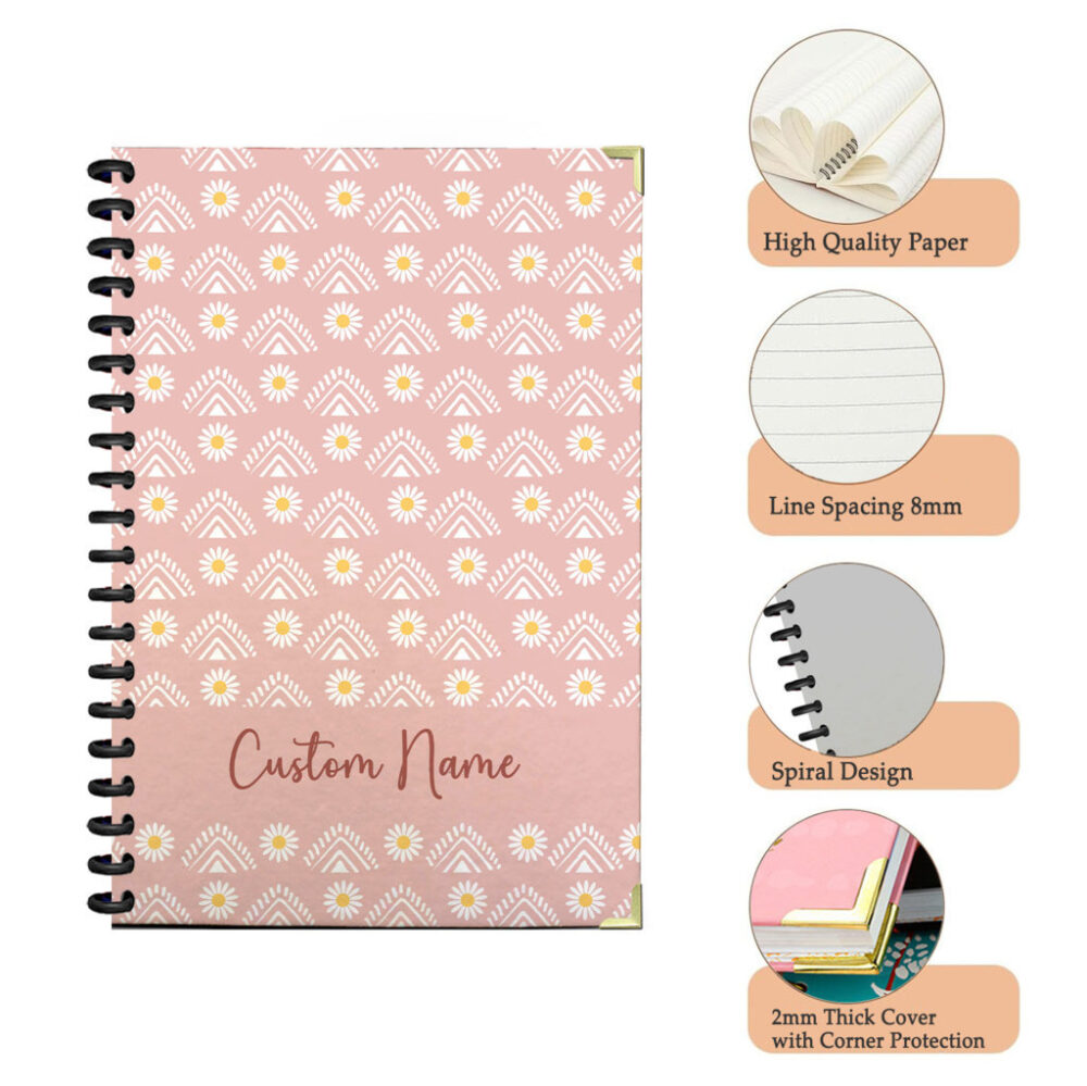 Personalize Spiral Notebook Daisy Boho Seamless Pattern 120 Pages 5.5 x 8.3 inch 3 4 PERNOTE121