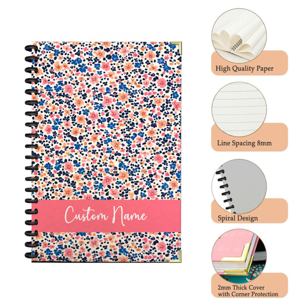 Personalize Spiral Notebook Ditsy Floral Pattern 120 Pages 5.5 x 8.3 inch 3 4 PERNOTE129