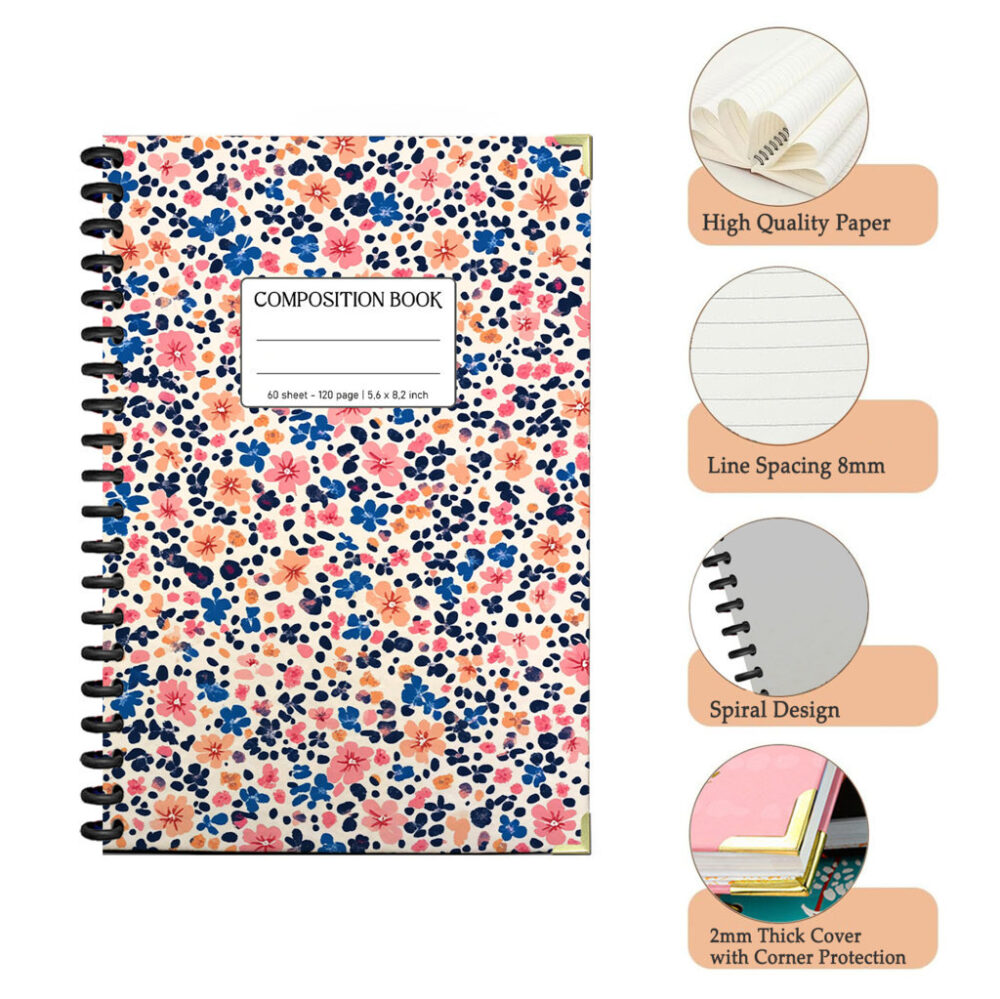 Spiral Notebook Blooming Midsummer Meadow Seamless Pattern Wildflower Field Garden Nature Journal 120 Pages, 5.5 x 8.3 inch 3 4 PERNOTE129 1