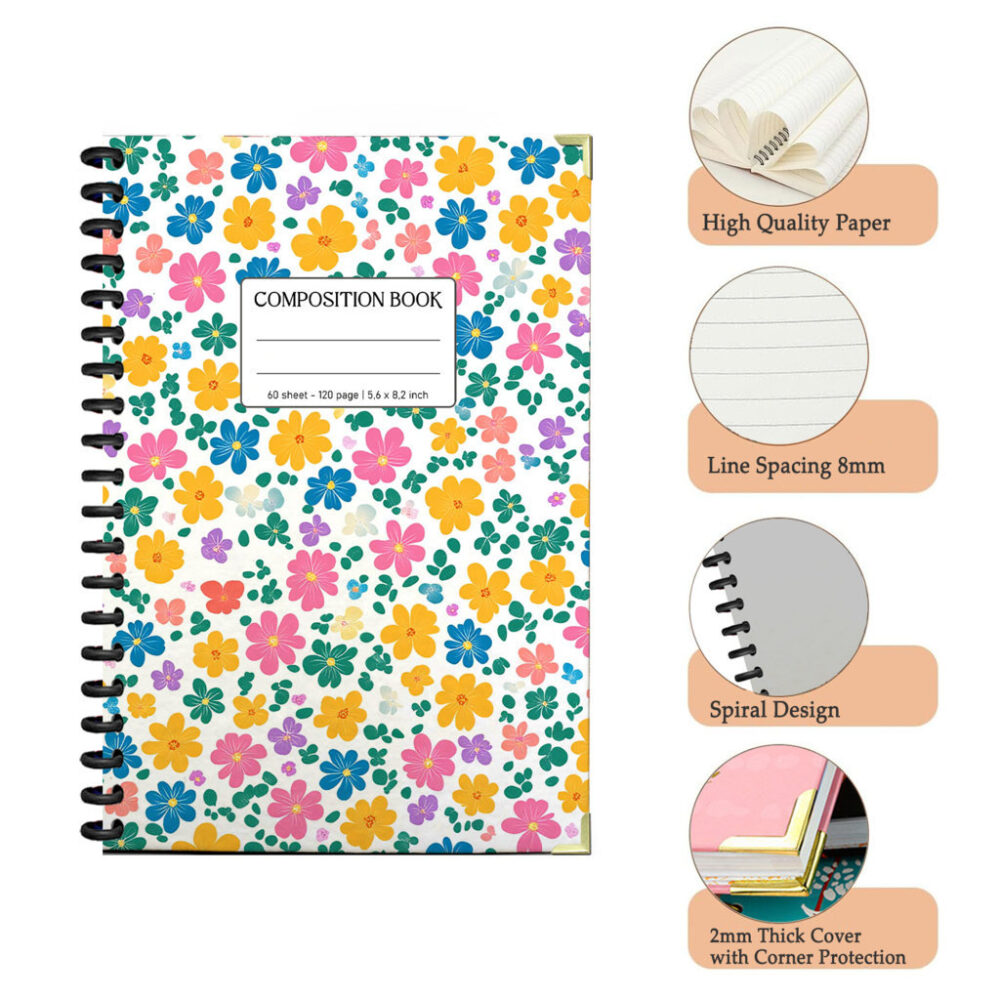 Spiral Notebook Ditsy Floral Seamless Pattern Small Flowers Botanical Garden Nature Design Journal 120 Pages, 5.5 x 8.3 inch 3 4 PERNOTE131 1