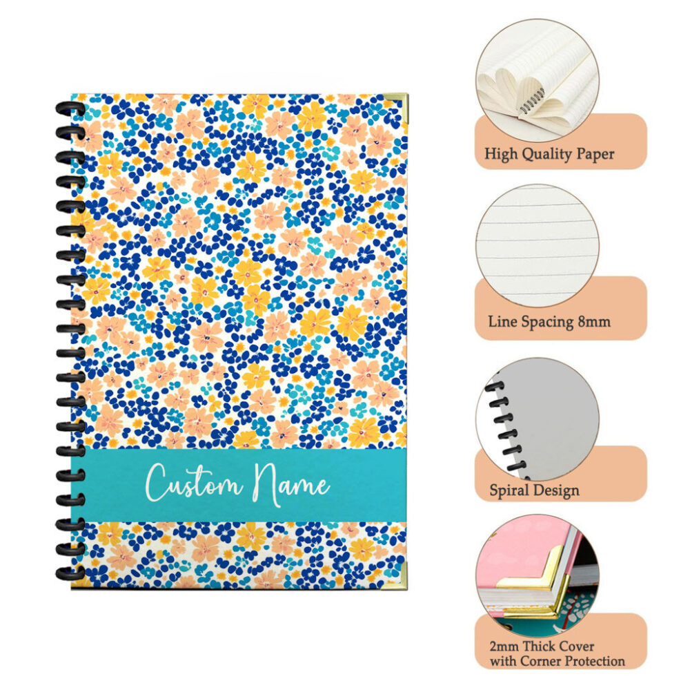 Personalize Spiral Notebook Bold Ditsy Floral Seamless 120 Pages 5.5 x 8.3 inch 3 4 PERNOTE133
