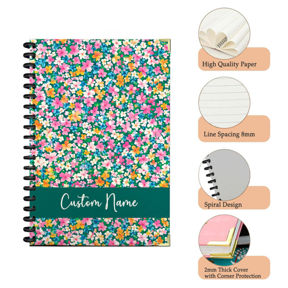 Personalize Spiral Notebook Ditsy Floral Pattern 120 Pages, 5.5 x 8.3 inch 3 4 PERNOTE137