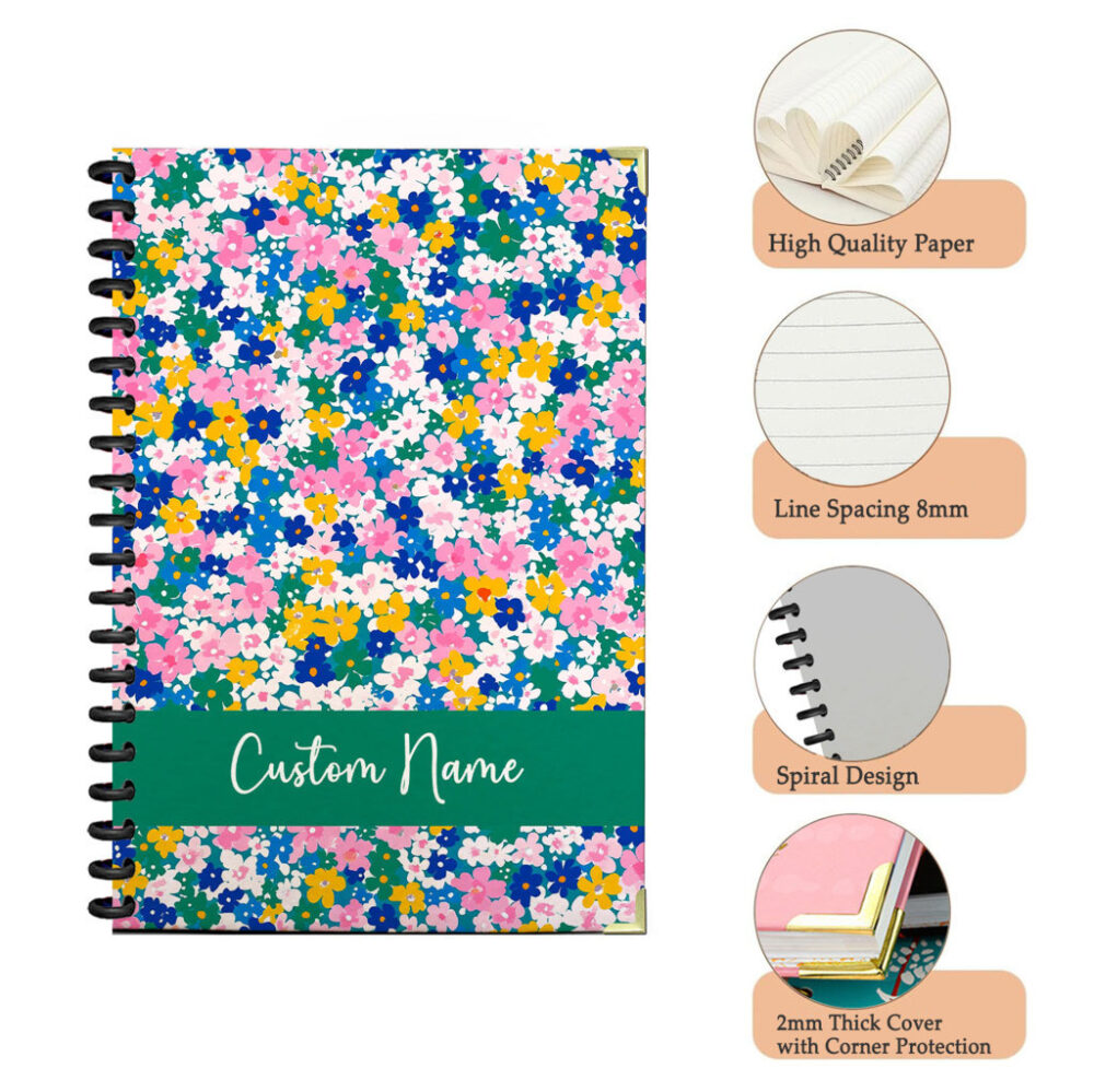 Personalize Spiral Notebook Ditsy Floral Seamless Pattern 120 Pages, 5.5 x 8.3 inch 3 4 PERNOTE138