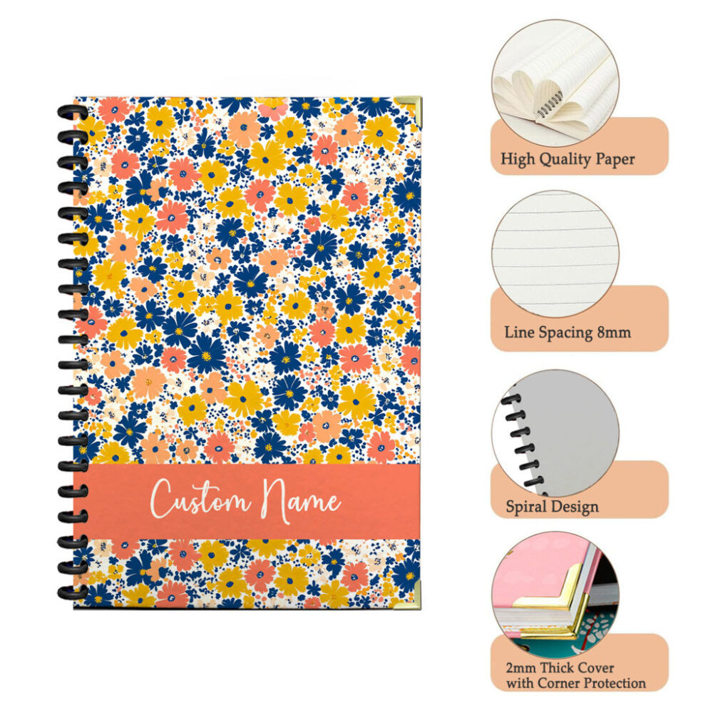 Personalize Spiral Notebook Bold Ditsy Vivid Floral Seamless Pattern 120 Pages, 5.5 x 8.3 inch 3 4 PERNOTE139
