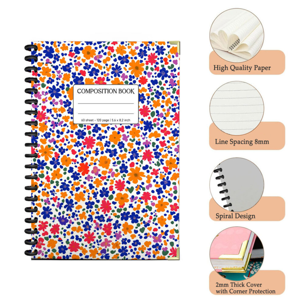 Spiral Notebook Beautiful Seamless Pattern Lemon Flower Citrus Fruit Floral Garden Design Journal 120 Pages, 5.5 x 8.3 inch 3 4 PERNOTE144 1