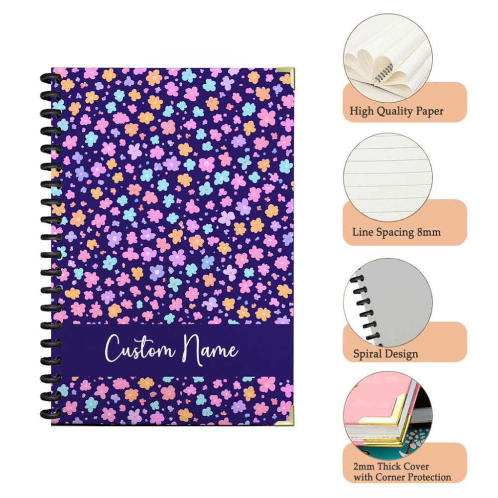 Personalize Spiral Notebook Realistic Seamless Flower Pattern 120 Pages, 5.5 x 8.3 inch 3 4 PERNOTE146