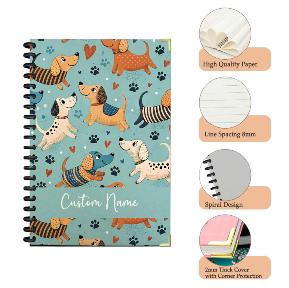 Personalize Spiral Notebook Dog Puppy Cartoon Animal Seamless 120 Pages, 5.5 x 8.3 inch 3 4 PERNOTE147
