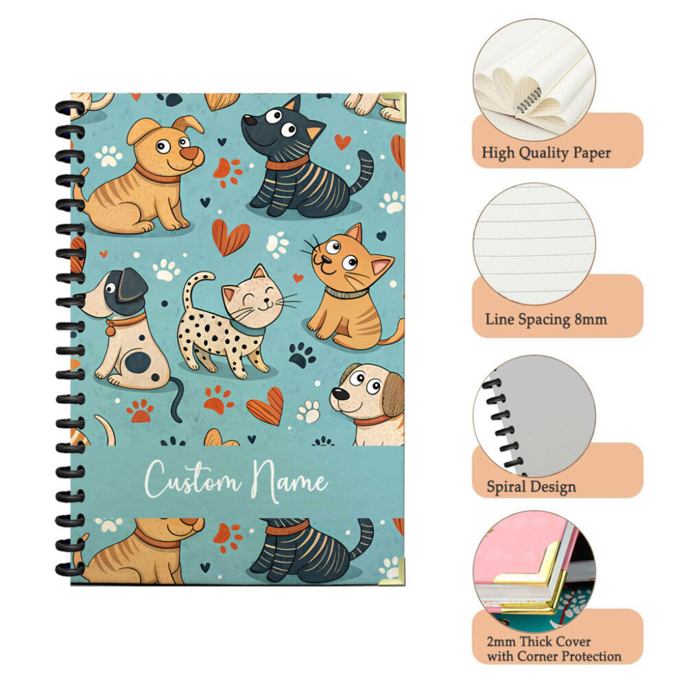 Personalize Spiral Notebook Dog Puppy Cartoon Animal Pattern 120 Pages, 5.5 x 8.3 inch 3 4 PERNOTE148