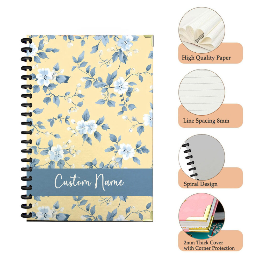 Personalize Spiral Notebook Fresh Spring Flowers Seamless Pattern 120 Pages, 5.5 x 8.3 inch 3 4 PERNOTE150