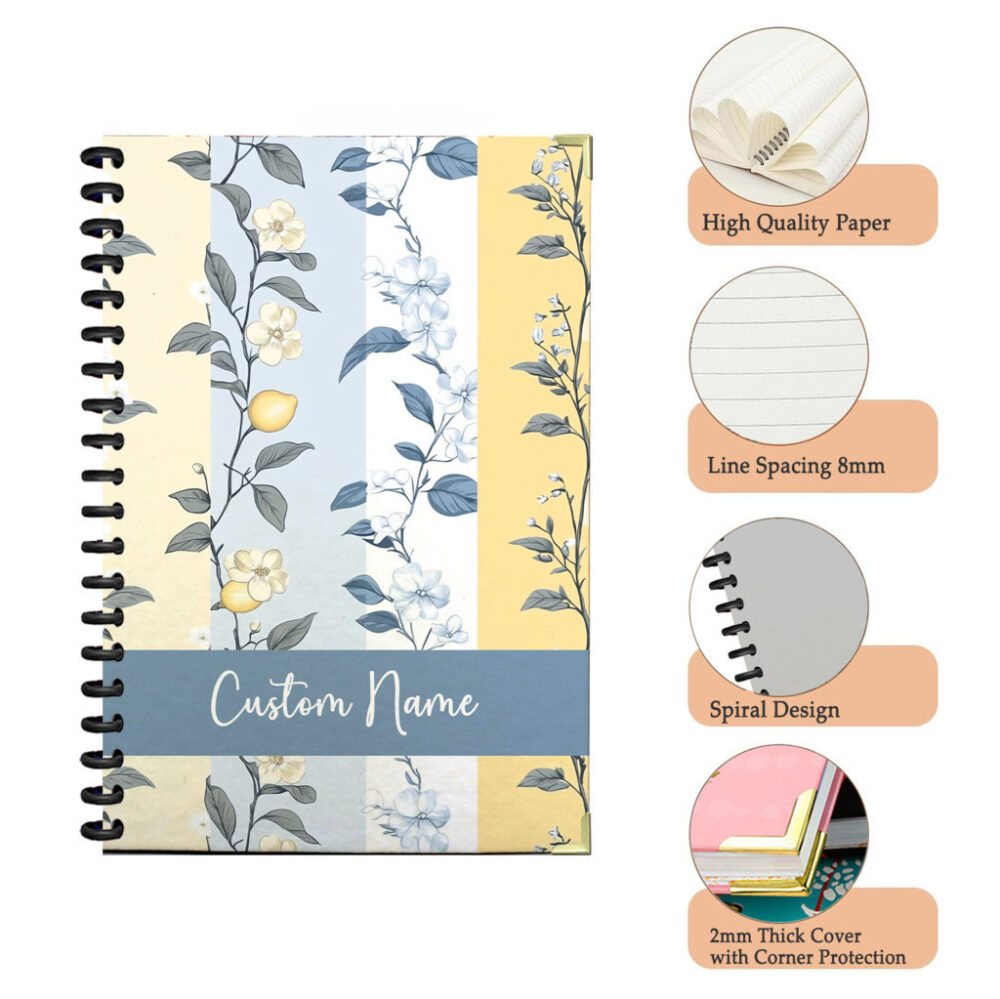 Personalize Spiral Notebook Lemon and Flowers Seamless Pattern 120 Pages, 5.5 x 8.3 inch 3 4 PERNOTE152