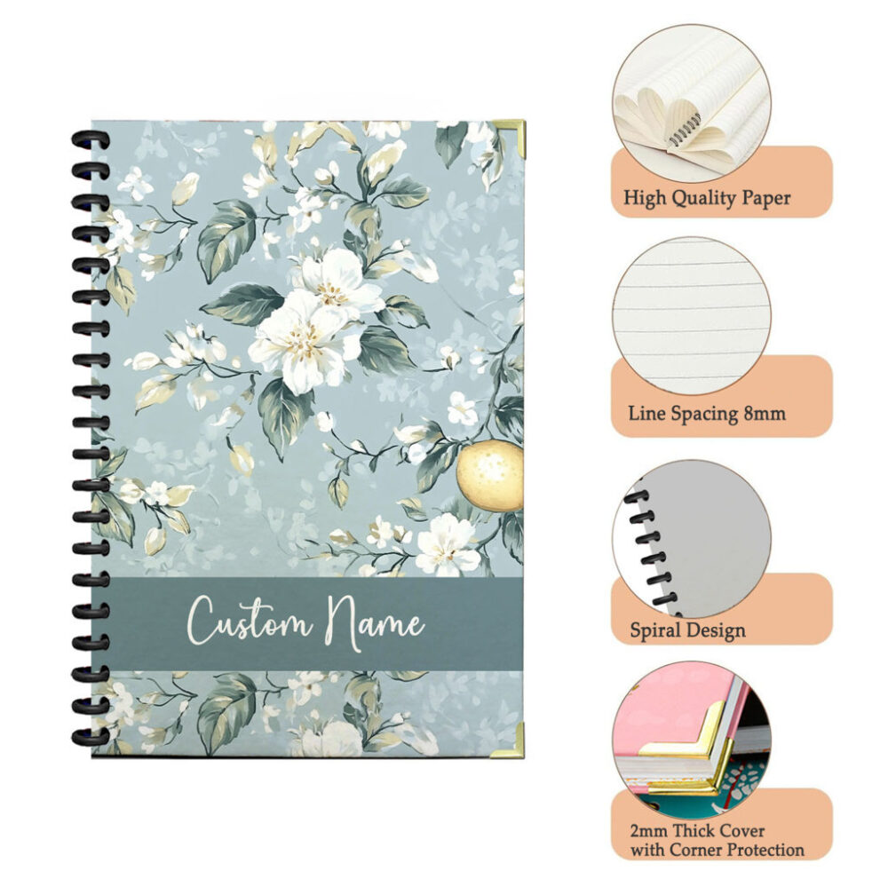 Personalize Spiral Notebook Beautiful Seamless Pattern with Lemon Flower 120 Pages, 5.5 x 8.3 inch 3 4 PERNOTE154