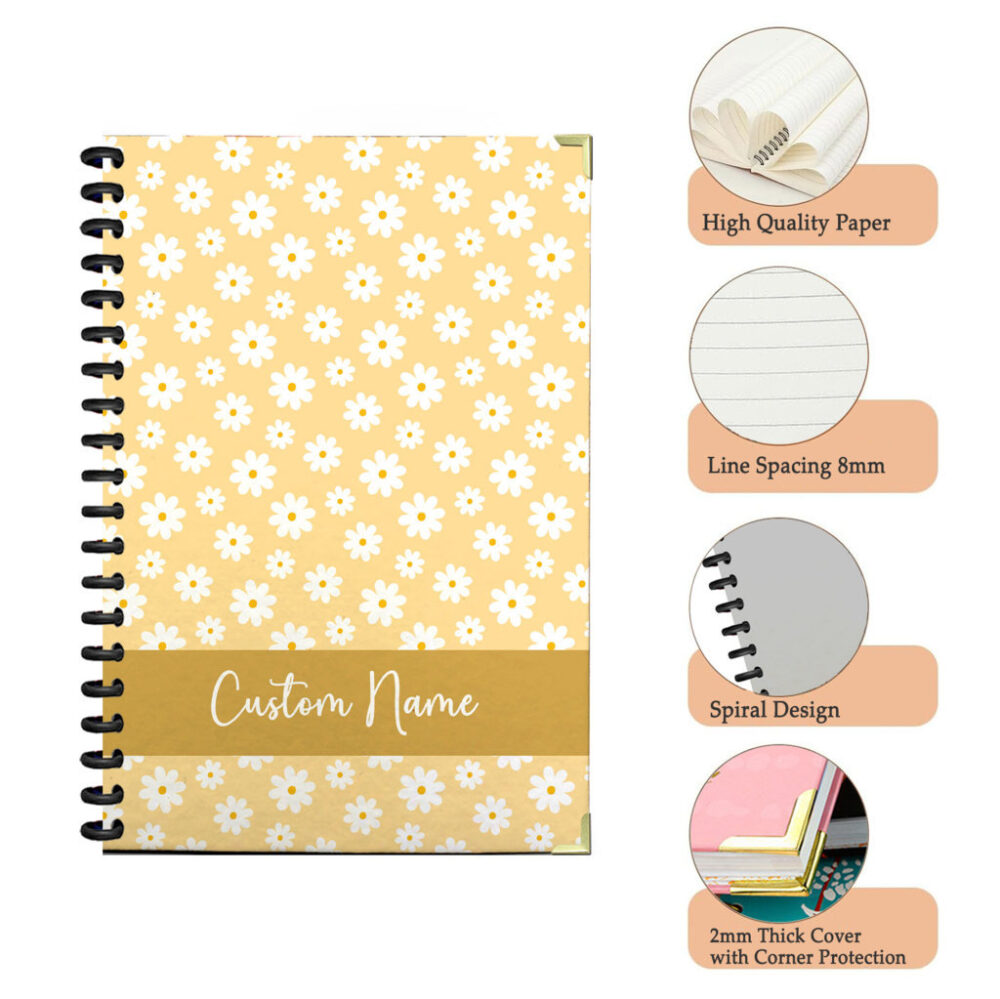 Personalize Spiral Notebook White Daisies Wild Flowers Seamless Pattern 120 Pages, 5.5 x 8.3 inch 3 4 PERNOTE159