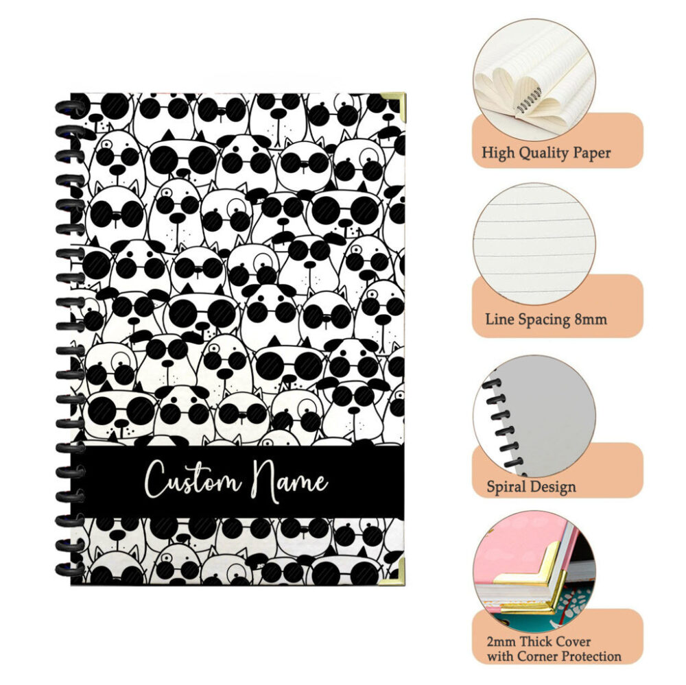 Personalize Spiral Notebook Dog Doodle Art Seamless Pattern 120 Pages, 5.5 x 8.3 inch 3 4 PERNOTE164