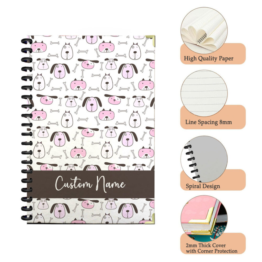 Personalize Spiral Notebook Kawaii Pastel Puppy Seamless Pattern 120 Pages, 5.5 x 8.3 inch 3 4 PERNOTE170