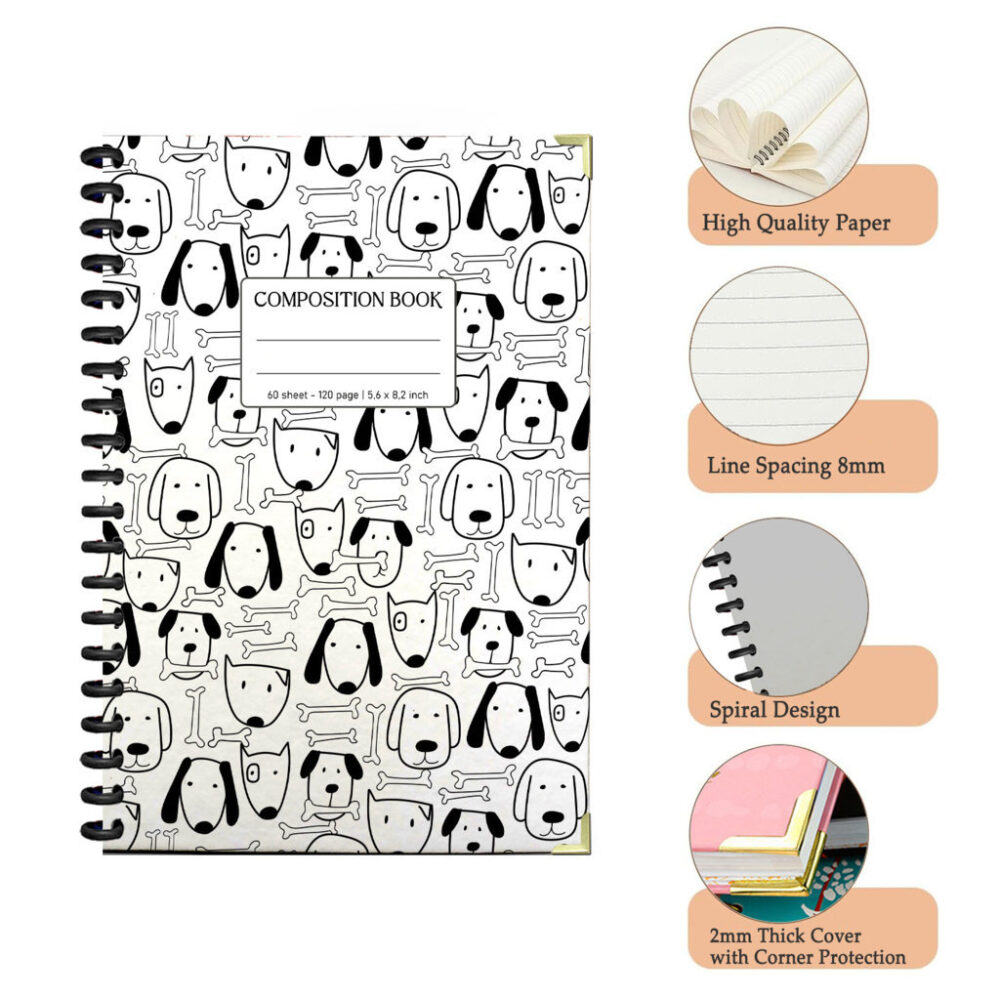 Spiral Notebook Colorful Paw Prints Seamless Pattern Pet Lover Dog Cat Animal Track Design Journal 120 Pages, 5.5 x 8.3 inch 3 4 PERNOTE172 1