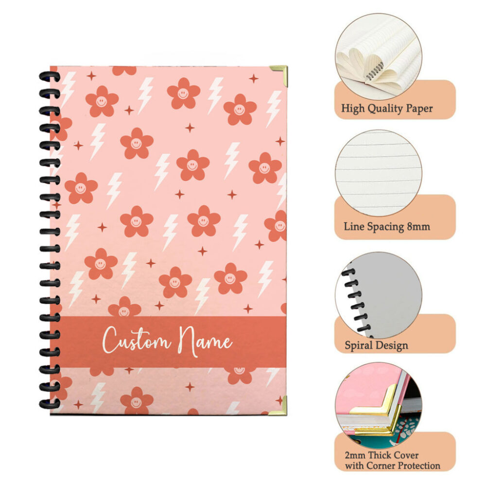 Personalize Spiral Notebook Groovy Daisy Flowers Seamless Pattern 120 Pages, 5.5 x 8.3 inch 3 4 PERNOTE173