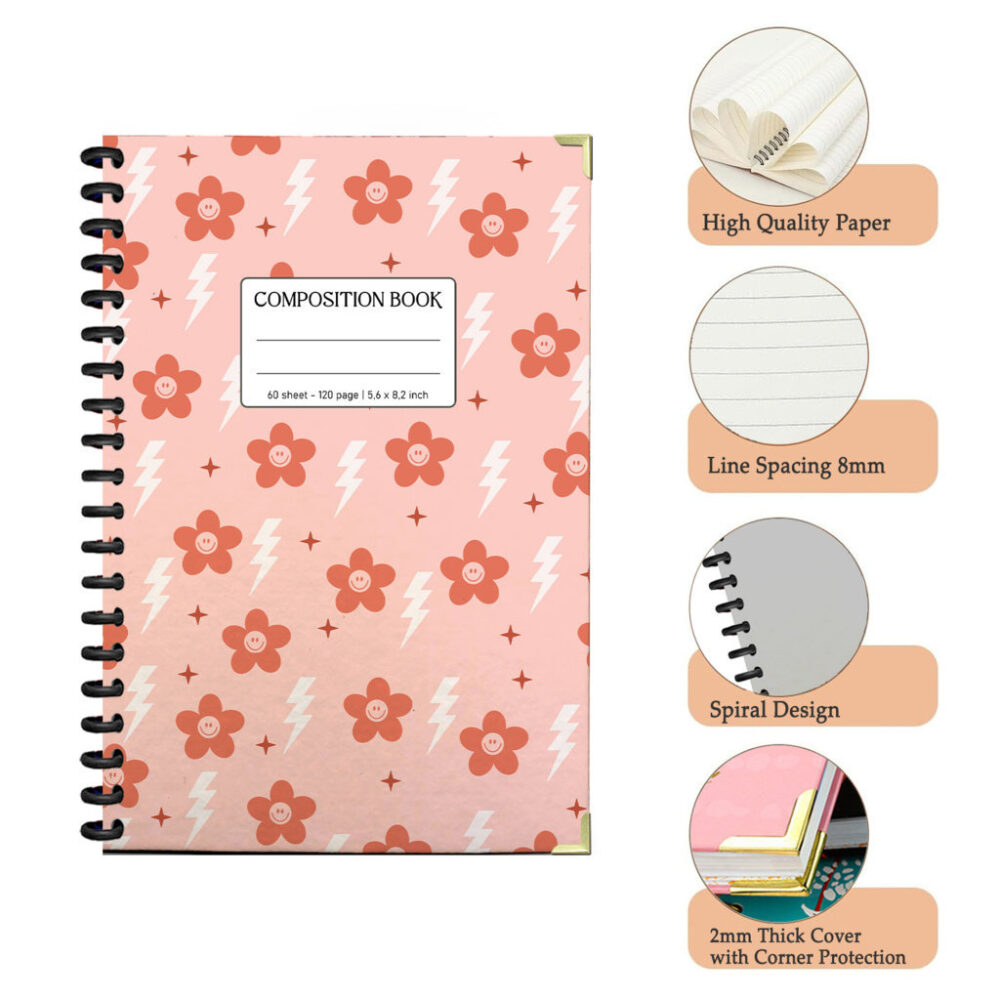 Spiral Notebook White Bones Shapes Seamless Pattern Pet Dog Lover Animal Treat Design Journal 120 Pages, 5.5 x 8.3 inch 3 4 PERNOTE173 1