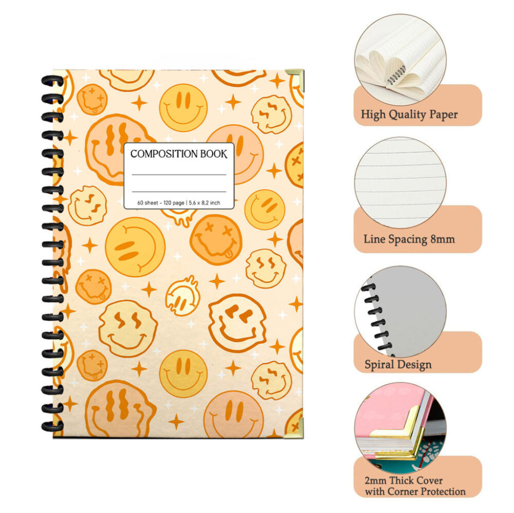 Spiral Notebook Minimalist Light Grey Heart Pattern Love Romance Geometric Simple Design Journal 120 Pages, 5.5 x 8.3 inch 3 4 PERNOTE174 1