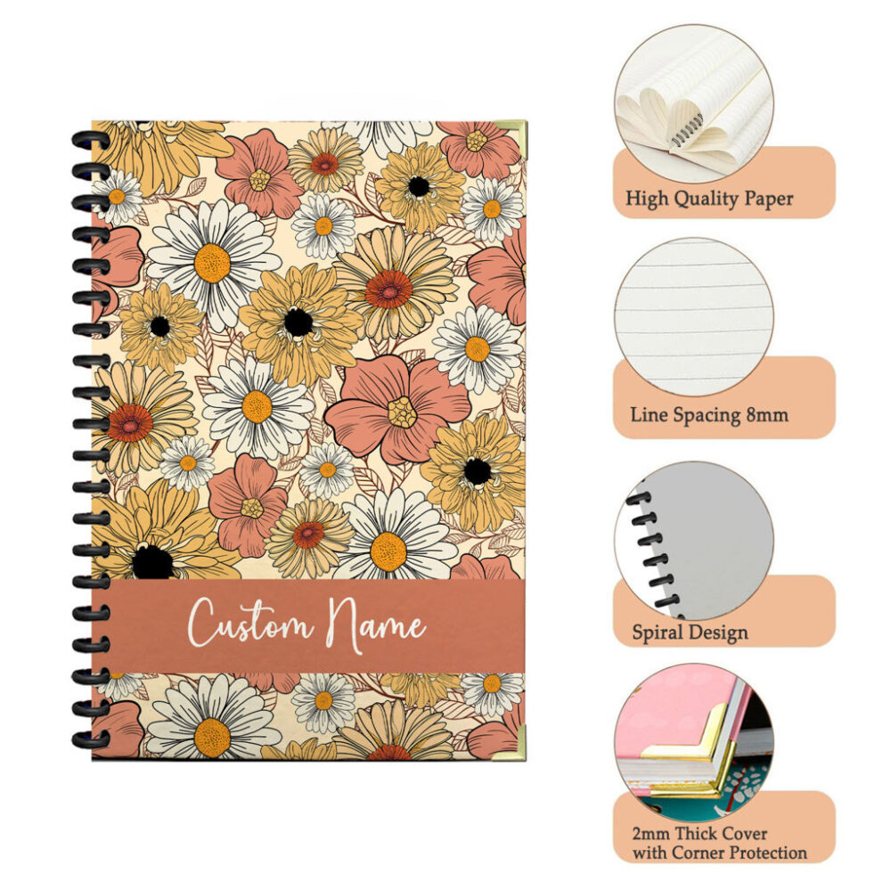 Personalize Spiral Notebook Retro Wildflowers Seamless Pattern 120 Pages, 5.5 x 8.3 inch 3 4 PERNOTE178