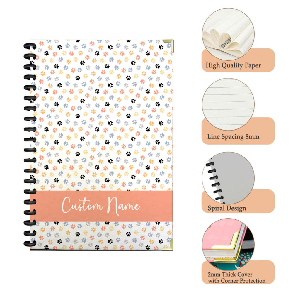 Personalize Spiral Notebook colorful paw prints seamless pattern 120 Pages, 5.5 x 8.3 inch 3 4 PERNOTE183