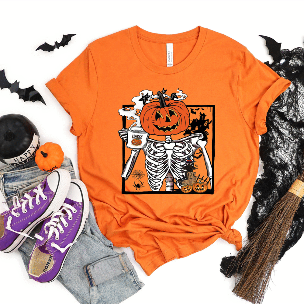Pumpkin Skeleton Drinking Coffee Shirt, Funny Halloween T shirt, Skeleton Coffee Lover Shirts, Enjoy Pumpkin Sweatshirt, Coffee Lover Tees 2 1523000739 2